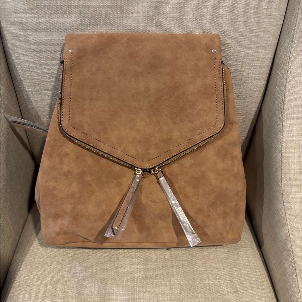 NY Collection Tan Backpack with Geometric Flap